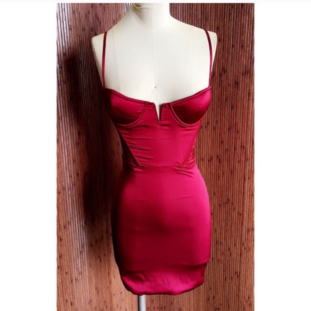 Red satin mini dress